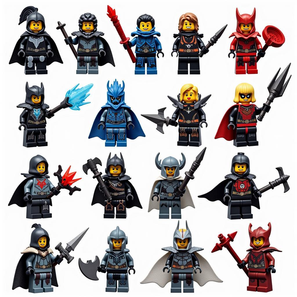 Các nhân vật Lego Nexo Knight với vũ khí và trang bị đặc trưng