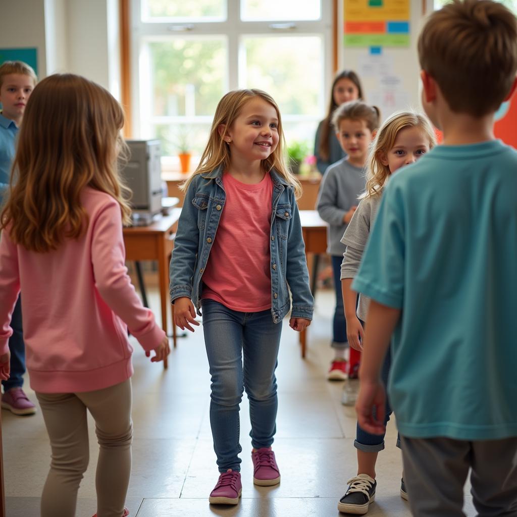 Children developing skills while playing follow the leader