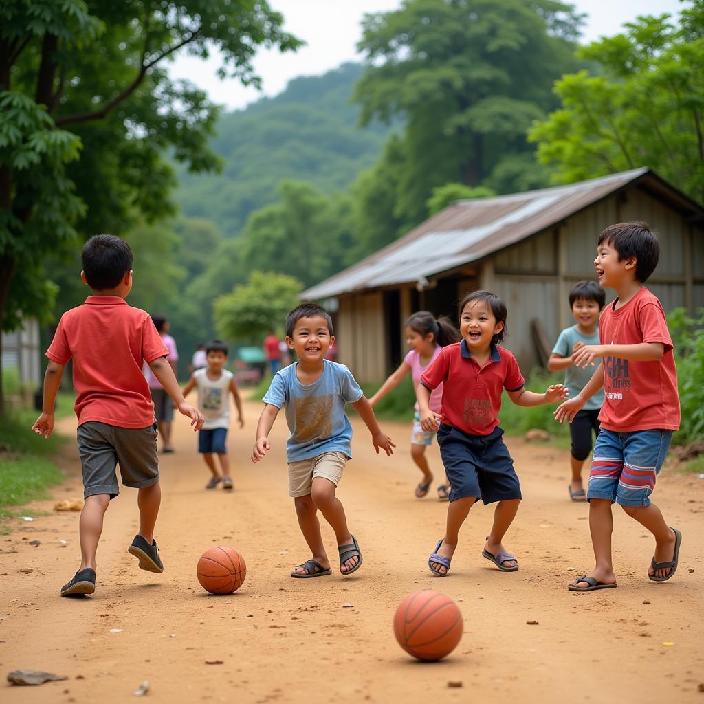 Trẻ em chơi "Baa i thơ ba n đê n chơi nha"