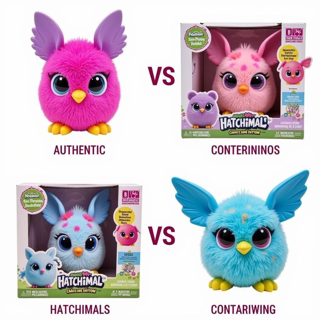 Comparing authentic and counterfeit Hatchimals toys