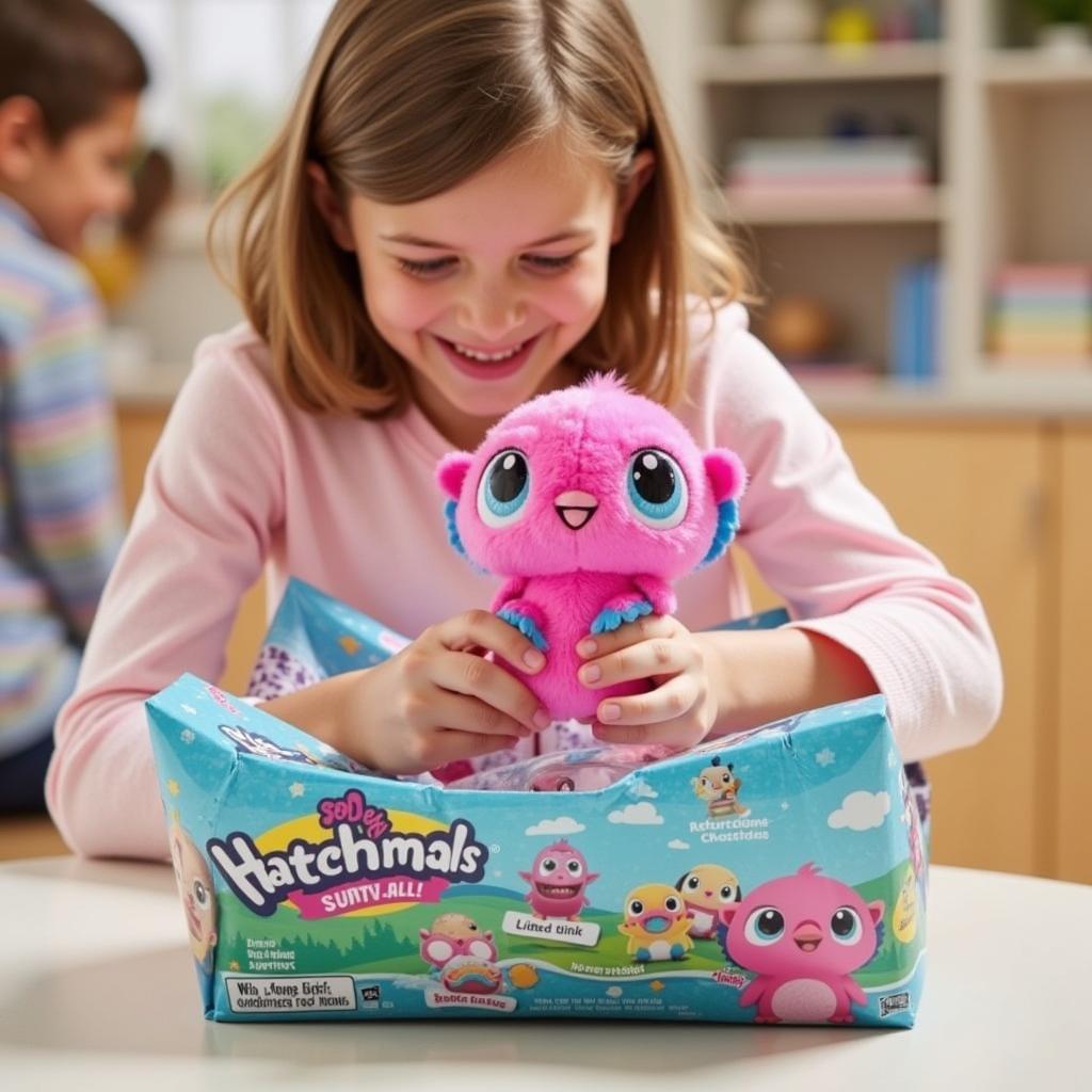 Excited child unboxing a Hatchimals limited edition toy