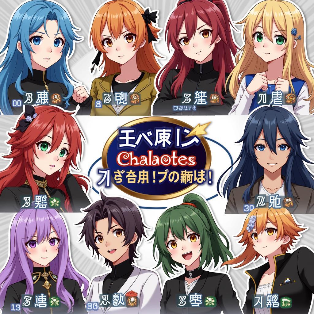 Character selection screen in a video game with various anime characters