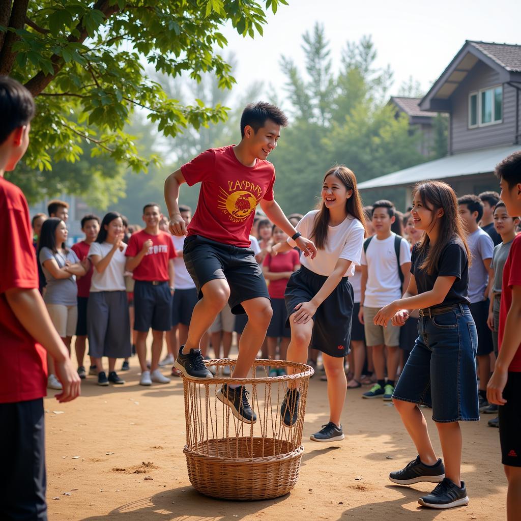 Nhóm bạn trẻ chơi nhảy sọt