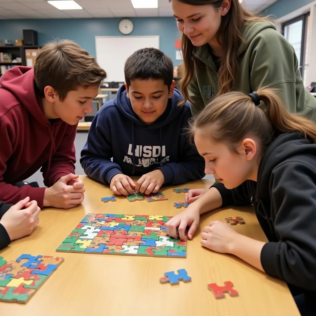 Group of young people participating in a team building game