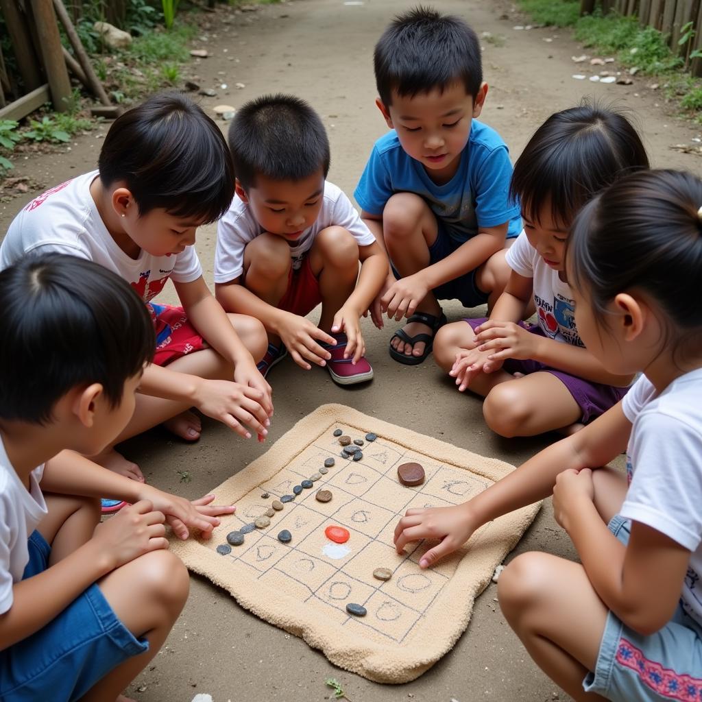 Nhóm trẻ em chơi ô ăn quan