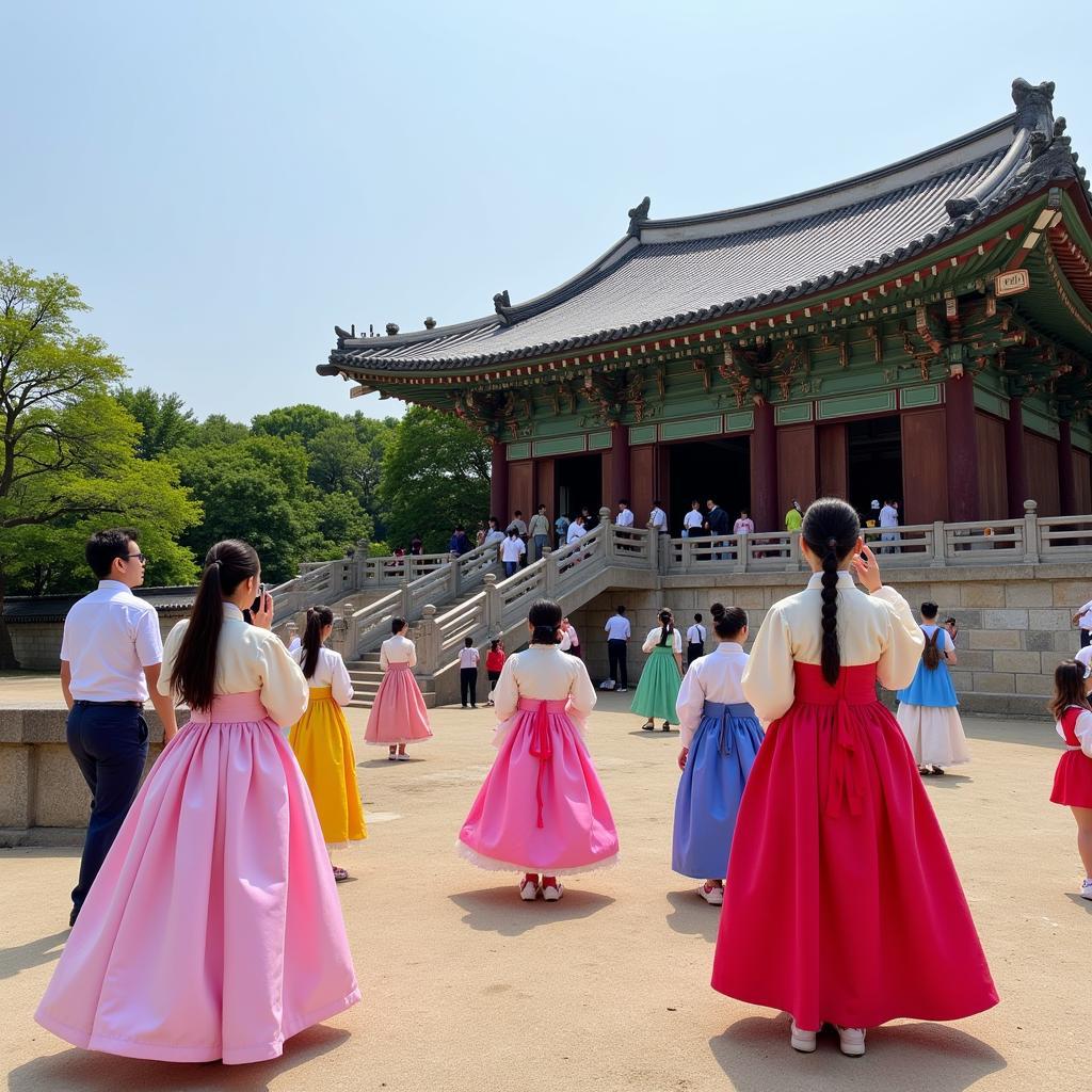 Du khách tham quan Cung điện Gyeongbokgung