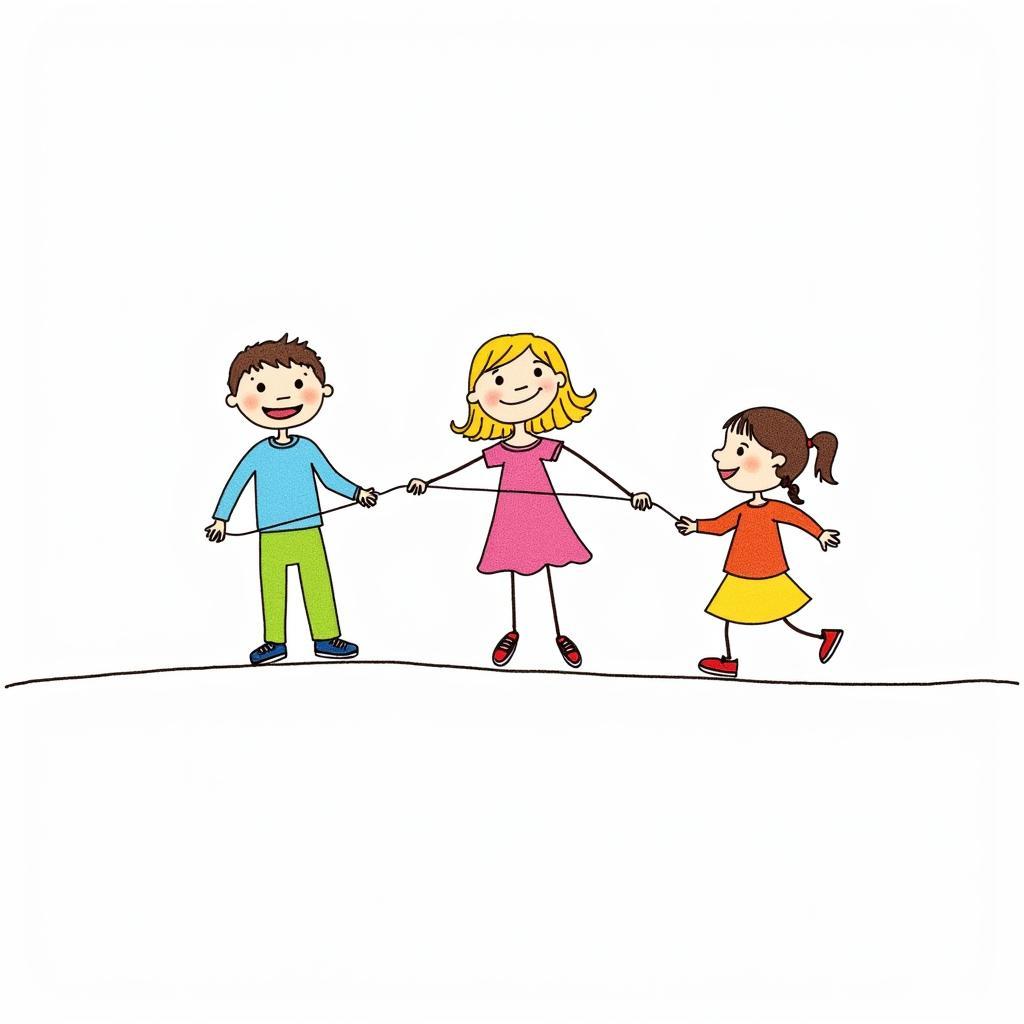 Children's drawing of jump rope game