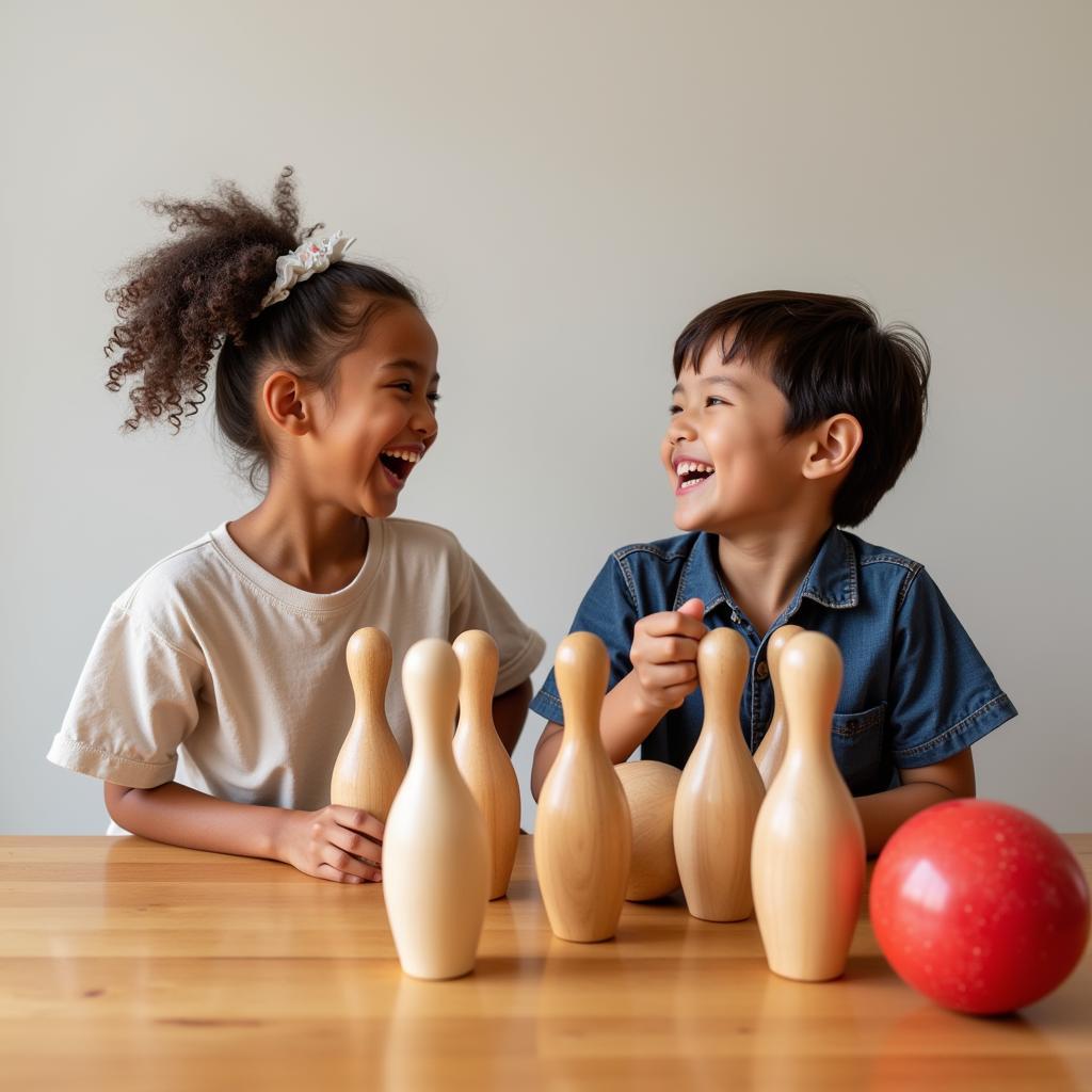 Trẻ em chơi bowling gỗ