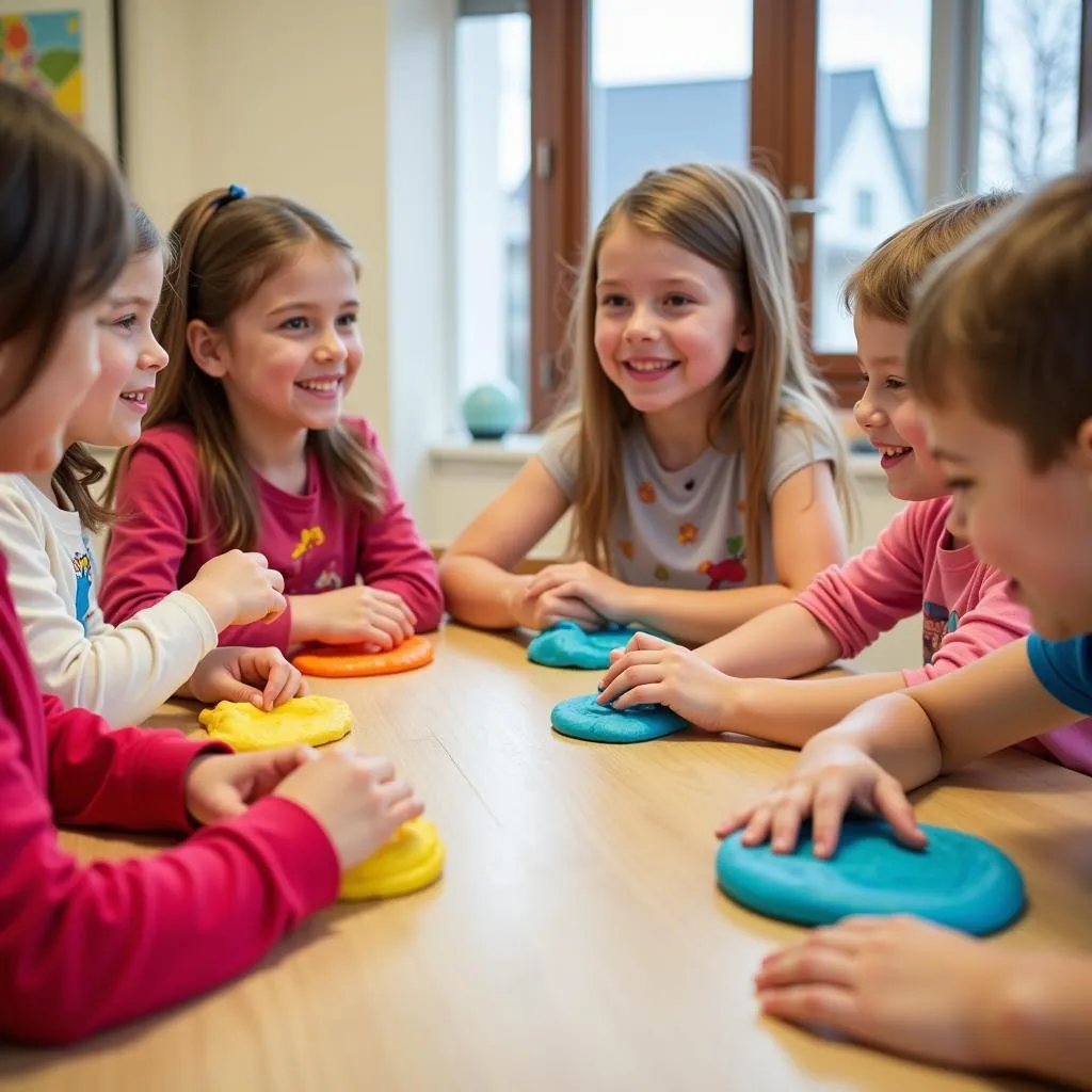 Children playing with play dough together