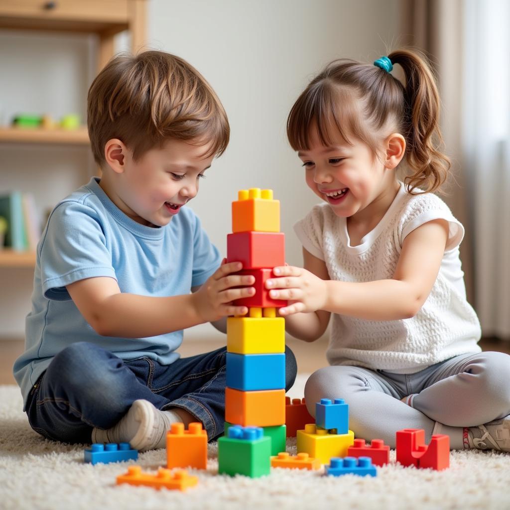 Children playing with building blocks