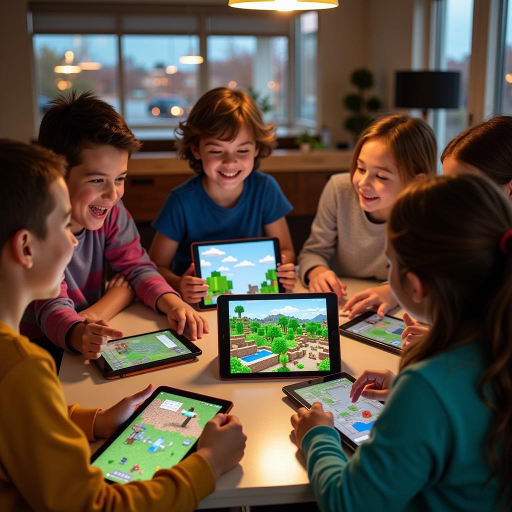 Children playing Minecraft on Android