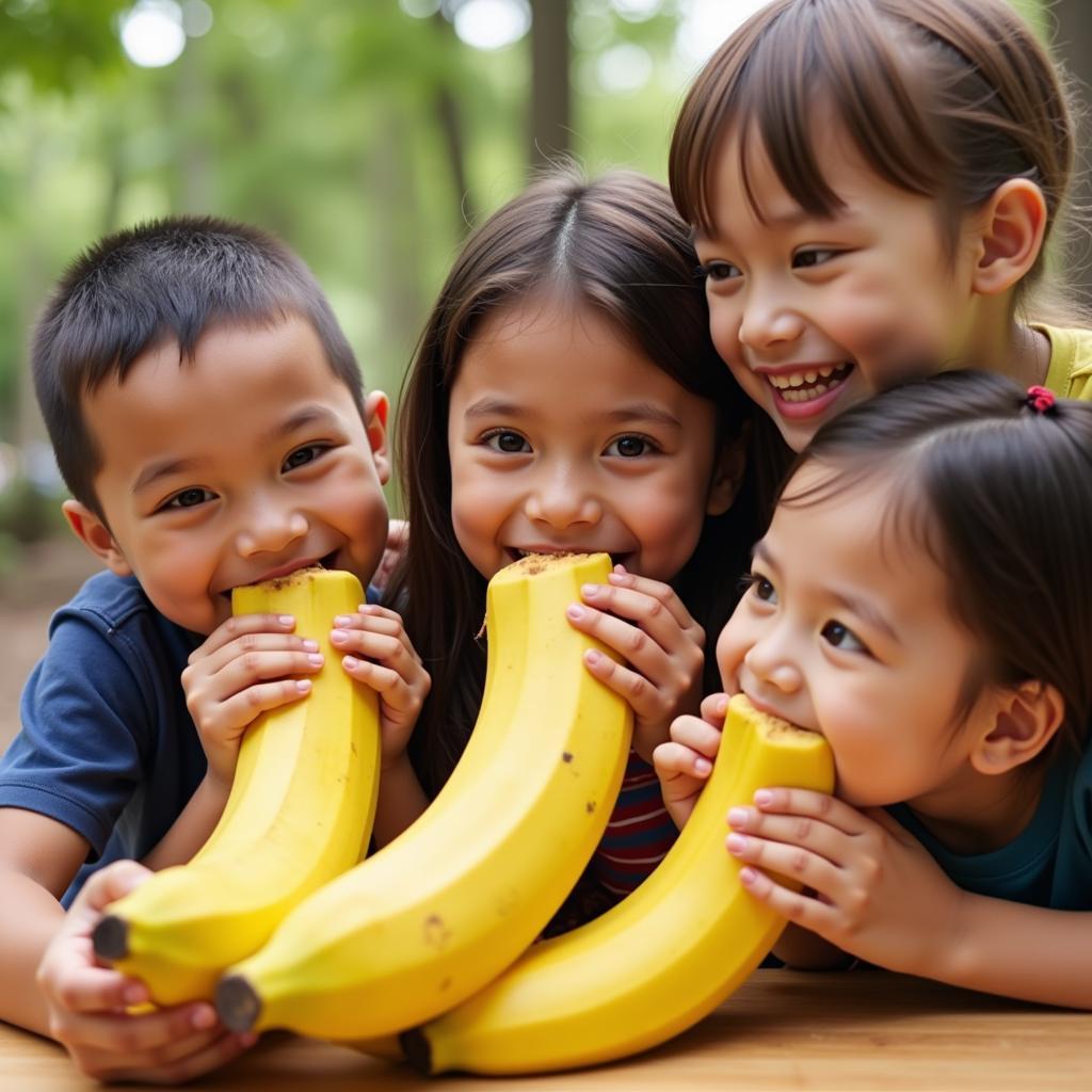 Children playing banana eating game