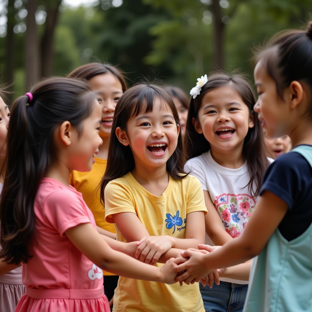 Children holding hands singing a swing song