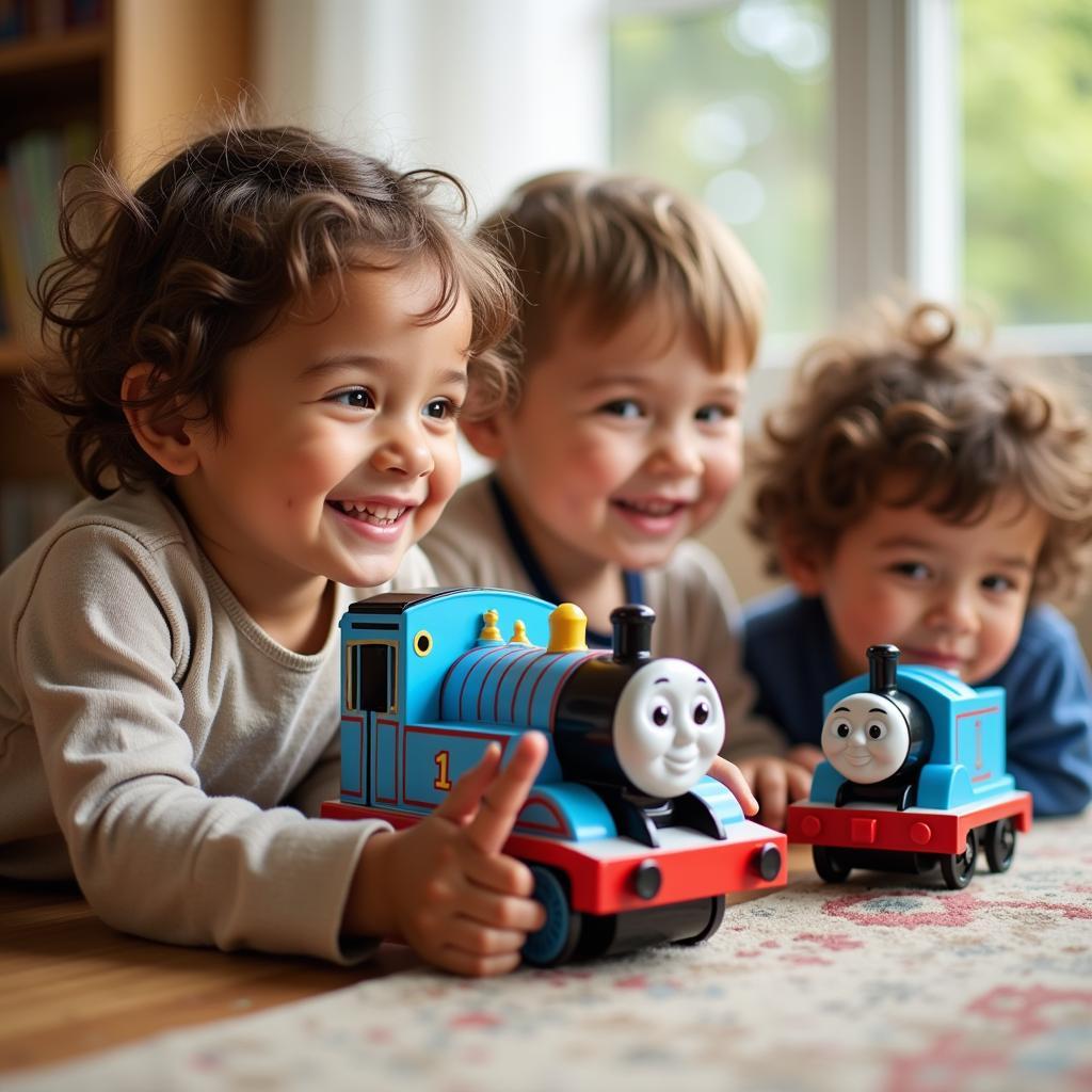 Trẻ em vui chơi cùng bộ đồ chơi xe lửa Thomas & Friends