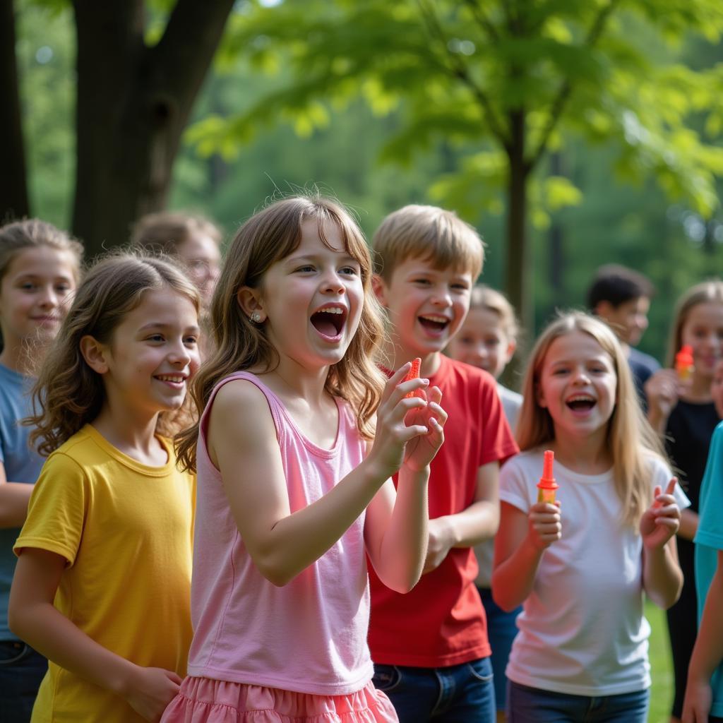 Children playing red light, green light game