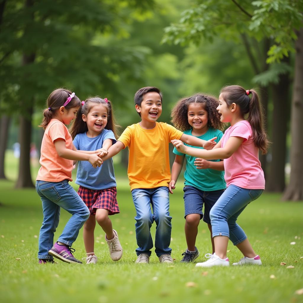 Children playing follow the leader game