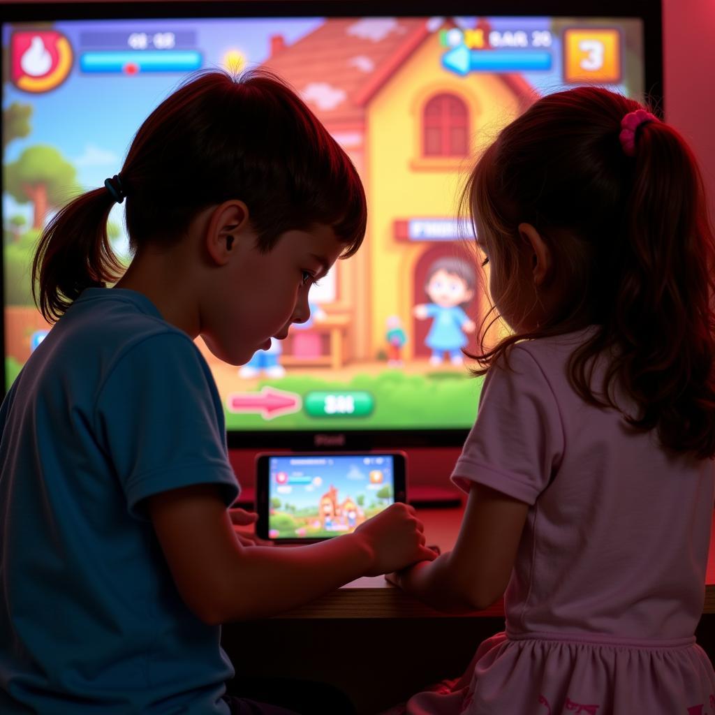 Children playing Fireboy and Watergirl game