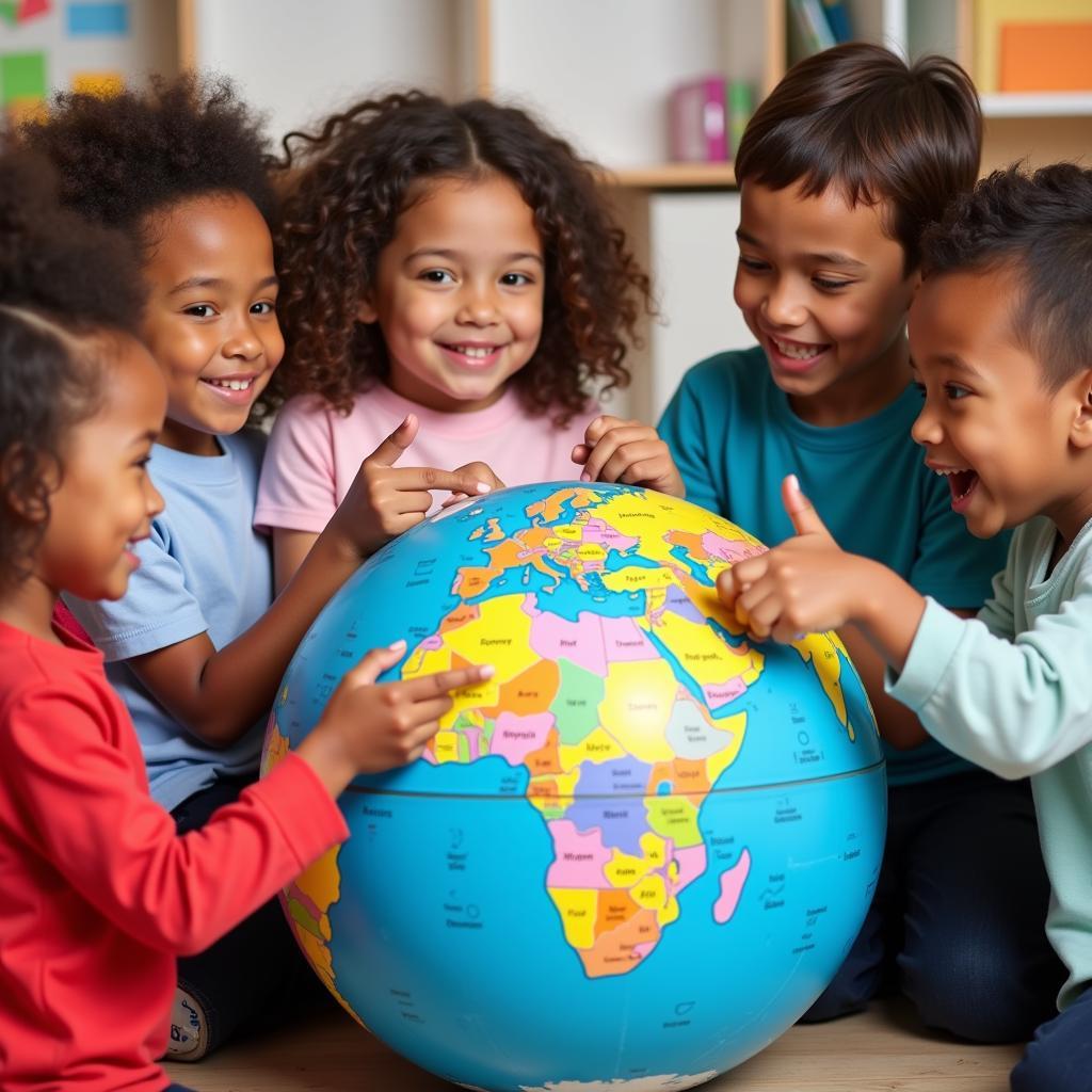 Children playing with a globe