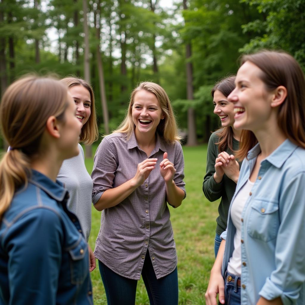 Các thành viên vui vẻ tham gia trò chơi team building ngoài trời