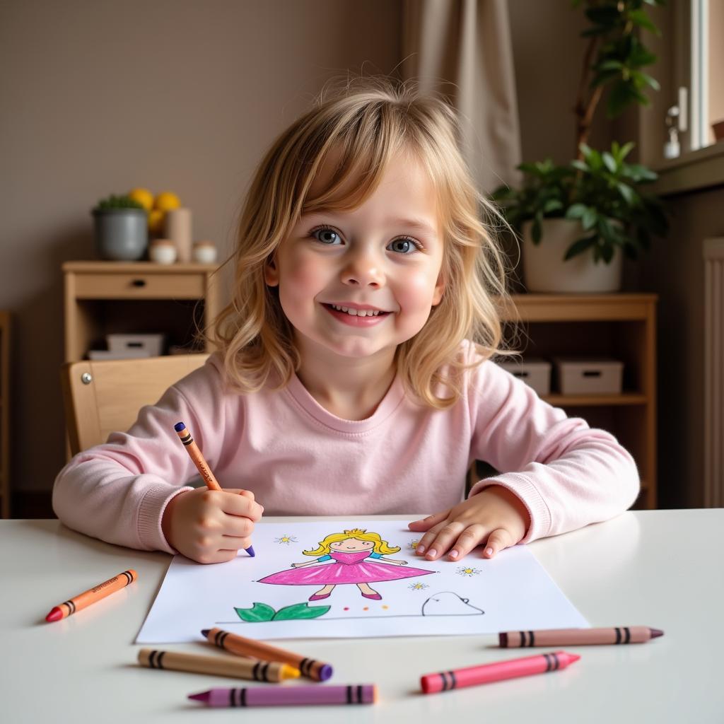 Little girl playing coloring game