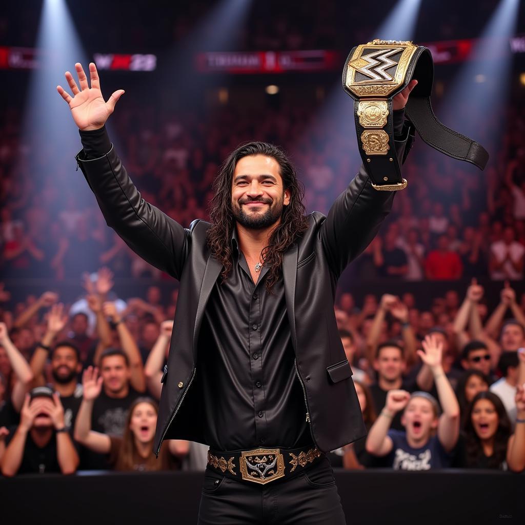 WWE 2K23 Roman Reigns ăn mừng chiến thắng