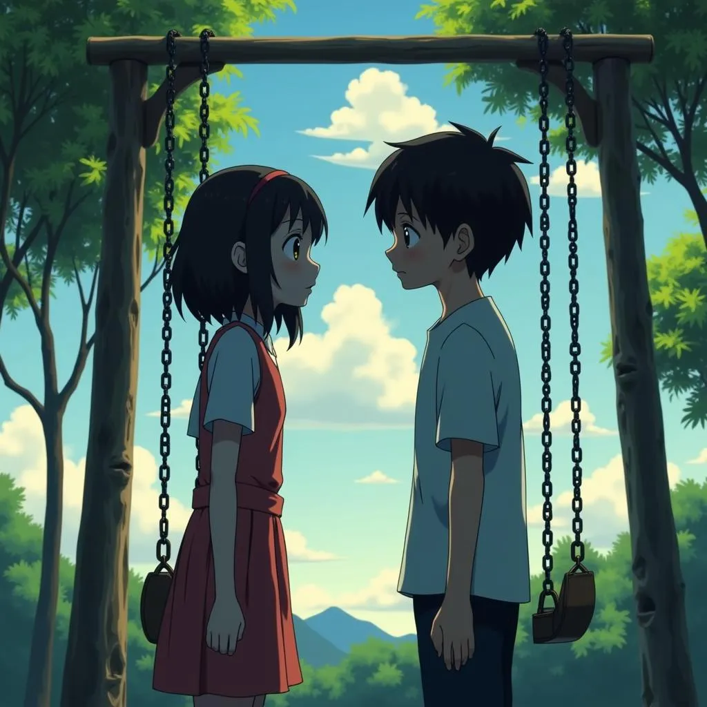 Your Name: Mitsuha và Taki gặp nhau tại chiếc xích đu