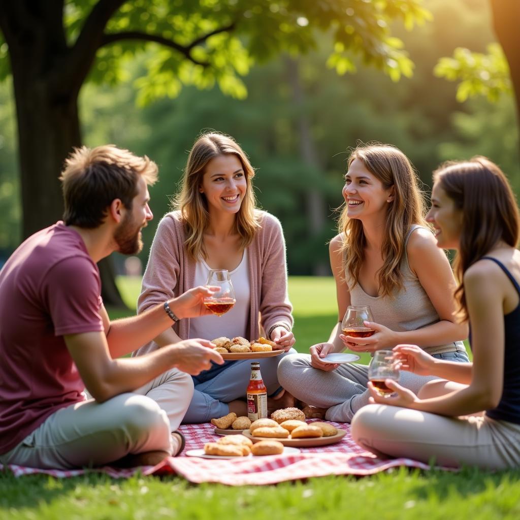 Hình ảnh bạn bè picnic ngoài trời