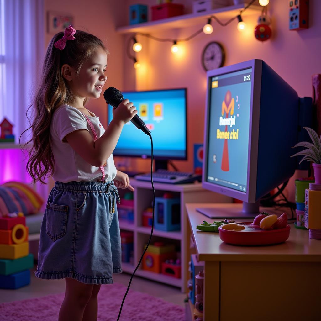 Bé gái hát karaoke tại nhà