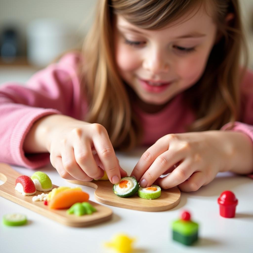 Bé Na chơi Popin Cookin làm sushi