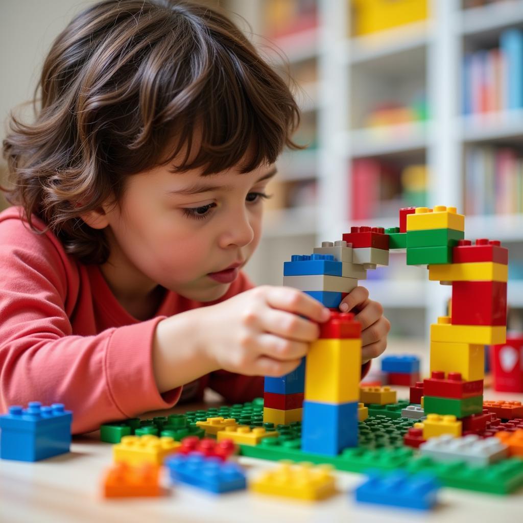 Bé xếp hình Lego tạo công trình