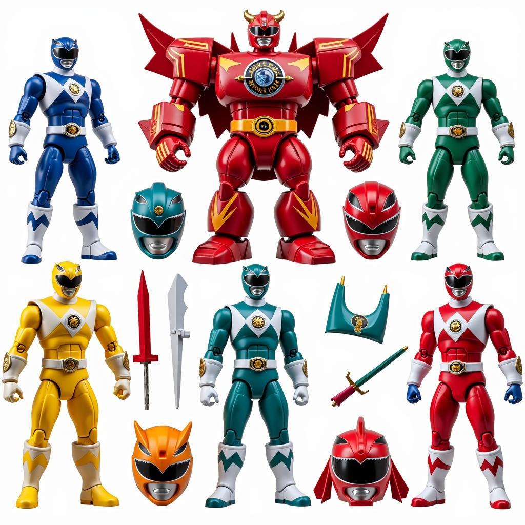 Bộ đồ chơi siêu nhân biến hình Power Rangers đầy màu sắc