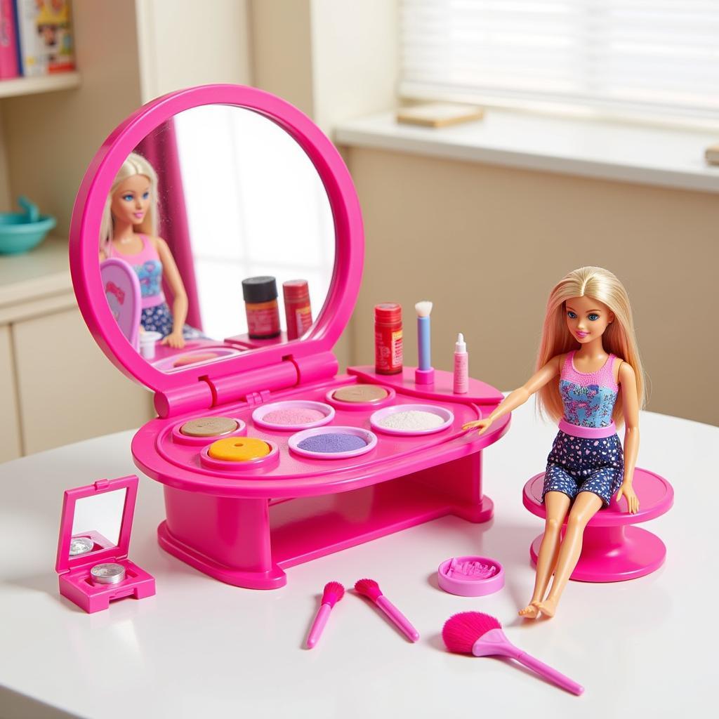 Bộ đồ chơi trang điểm búp bê Barbie màu hồng