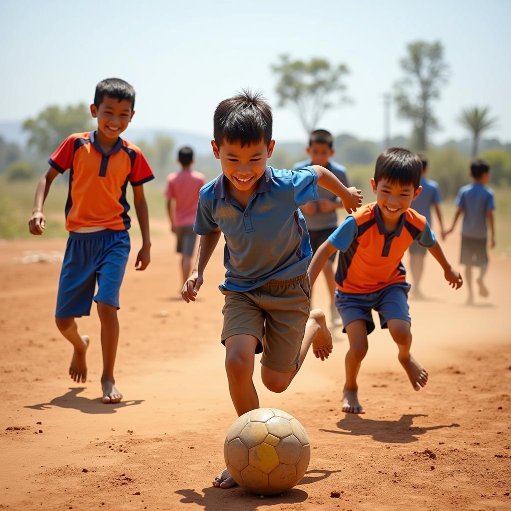 Hình ảnh boy Thái Lan chơi đá bóng ngoài trời