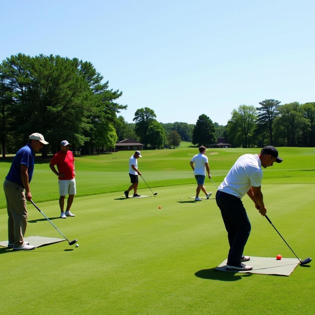 Các thành viên hội chơi golf đang tập luyện trên sân