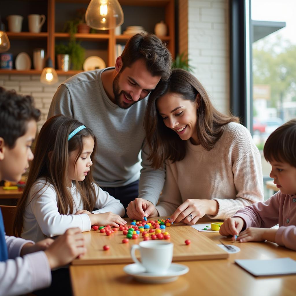 Gia đình tham gia các hoạt động tại cafe có khu vui chơi