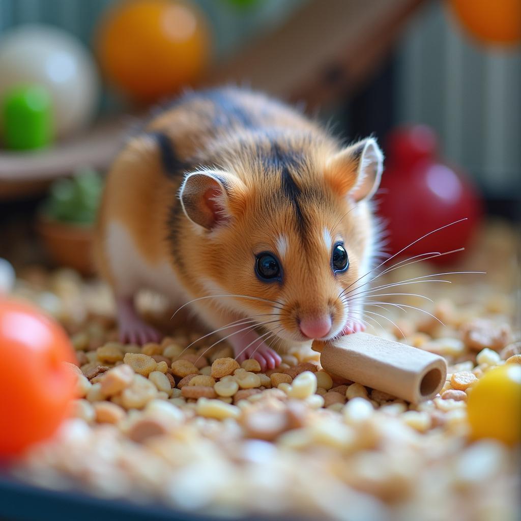 Chuột hamster chơi đồ chơi