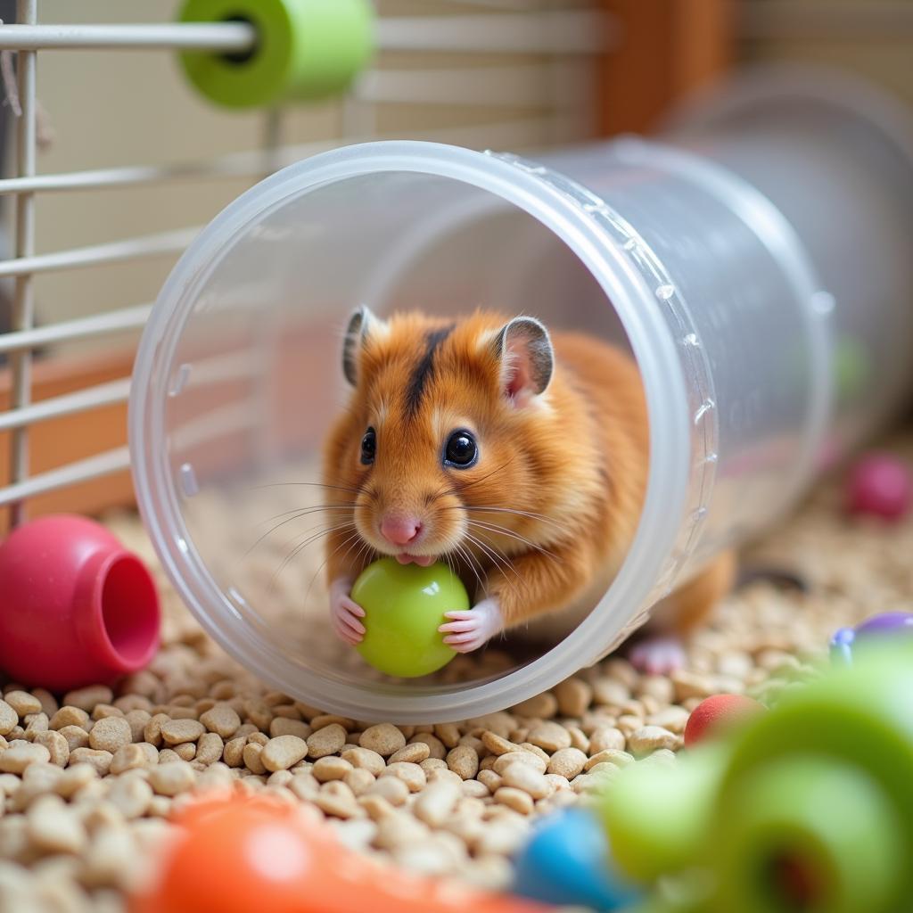 Chuột hamster chơi trong ống nhựa - Vui nhộn và an toàn