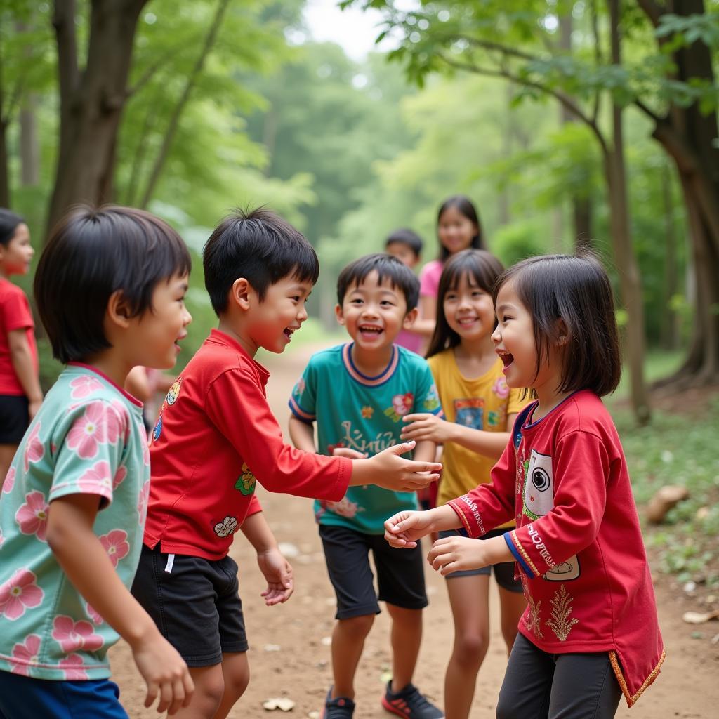 Trẻ em chơi trò chơi dân gian với đồng dao