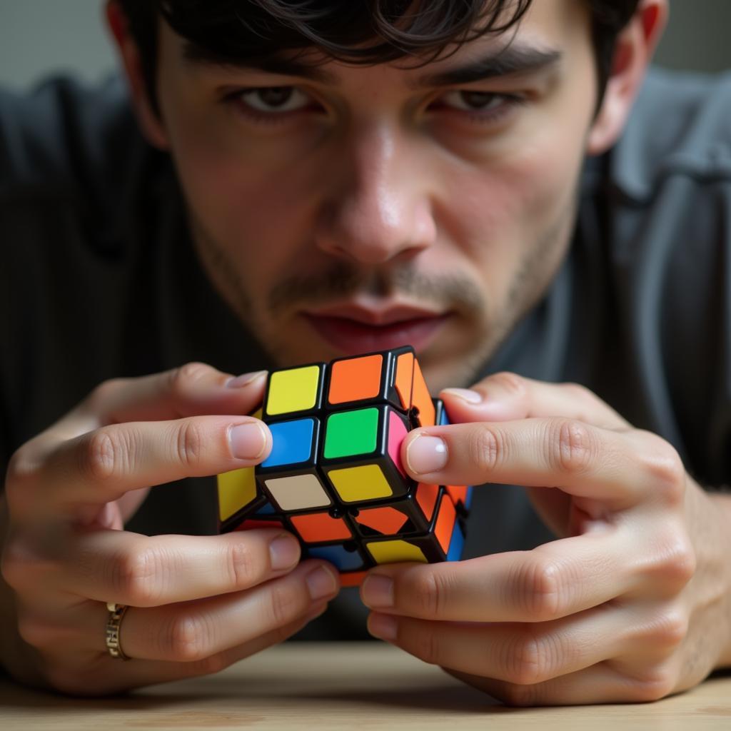 Một người chơi đang giải Rubik với tốc độ cao