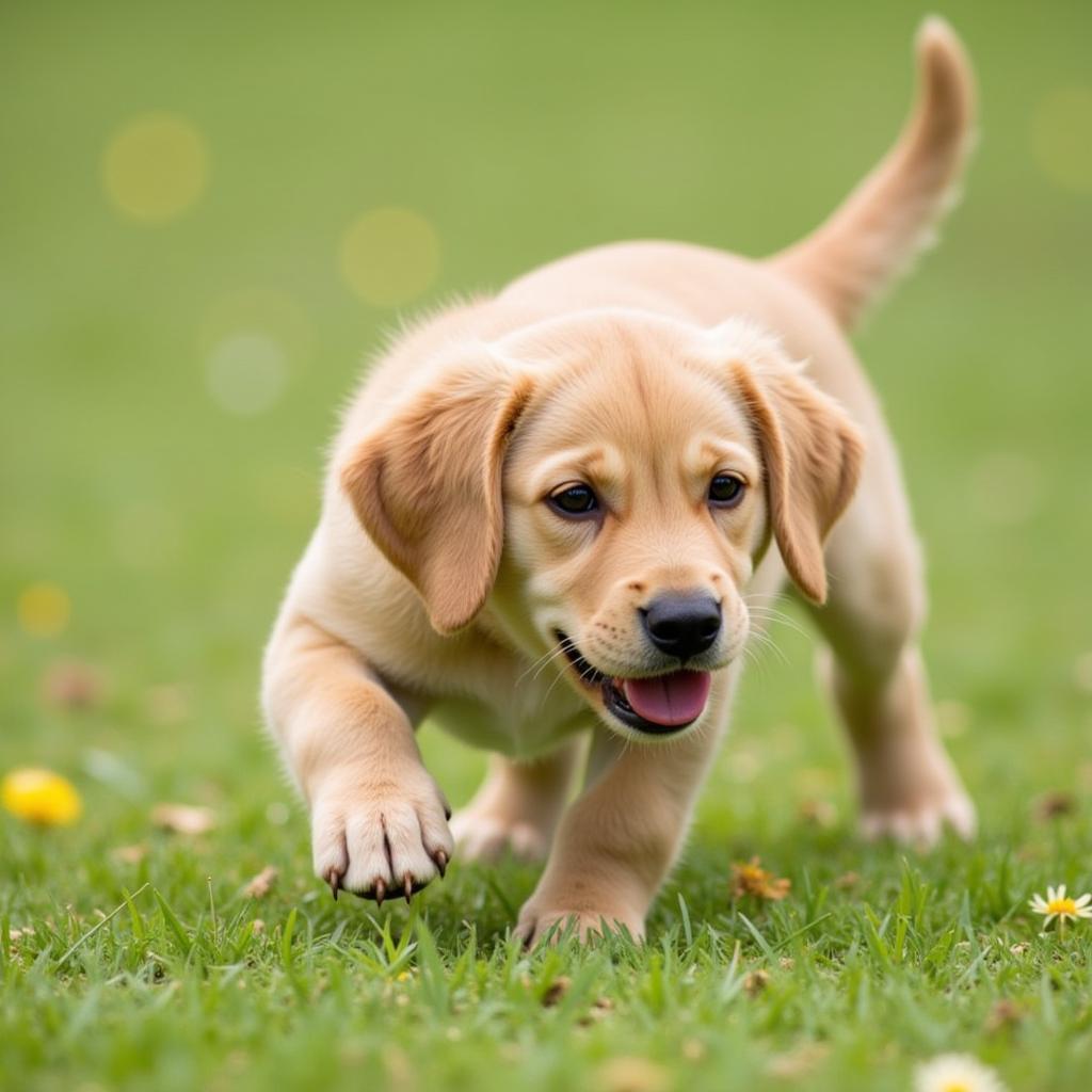 Playful puppy chasing its tail