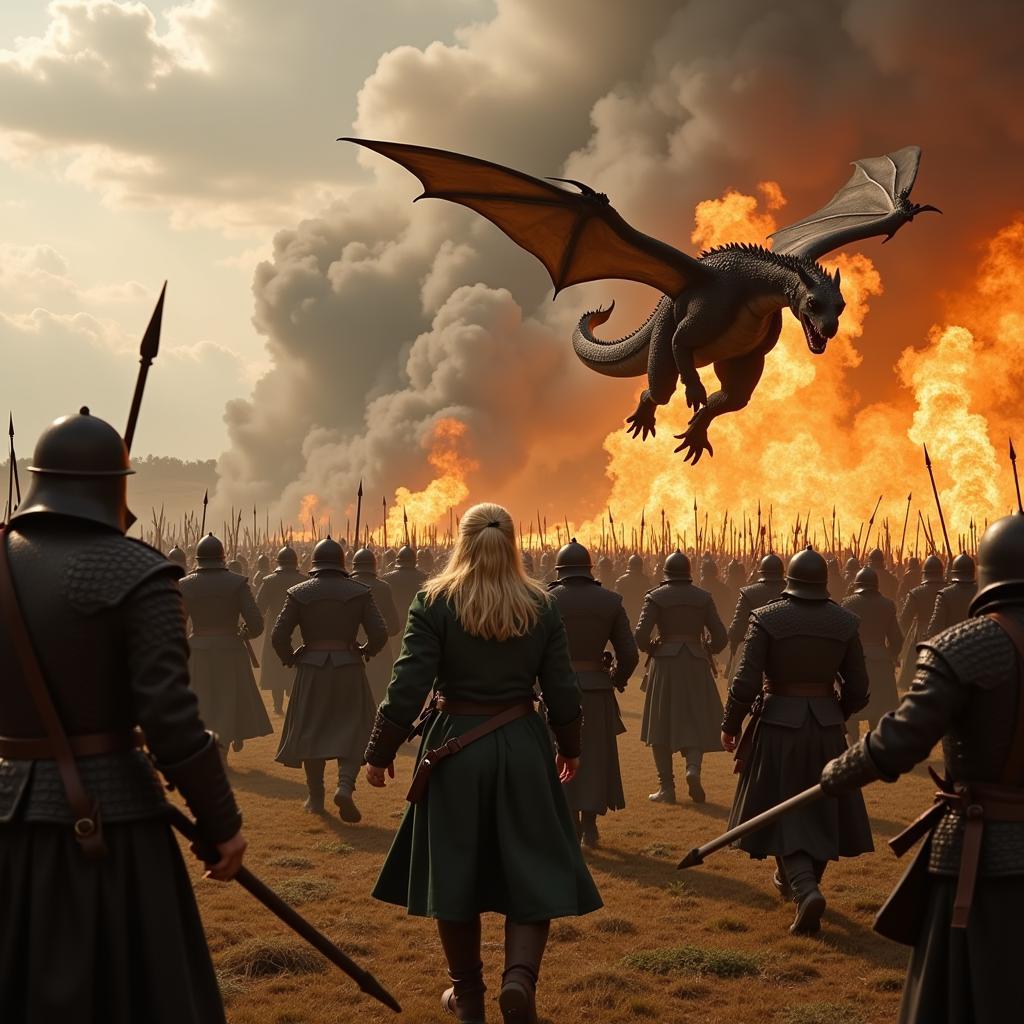 Quân đội Lannister hỗn loạn khi bị rồng của Daenerys tấn công.