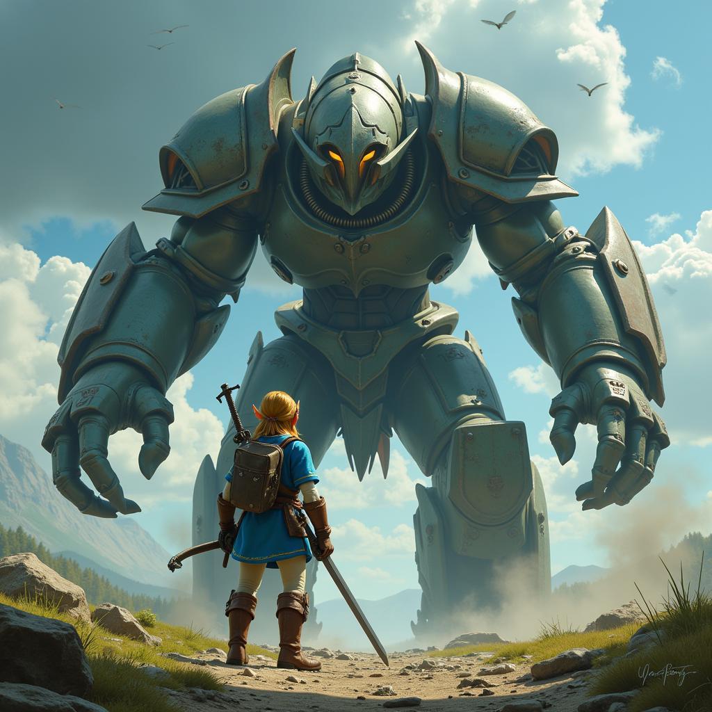 Link chiến đấu với Guardian trong Breath of the Wild