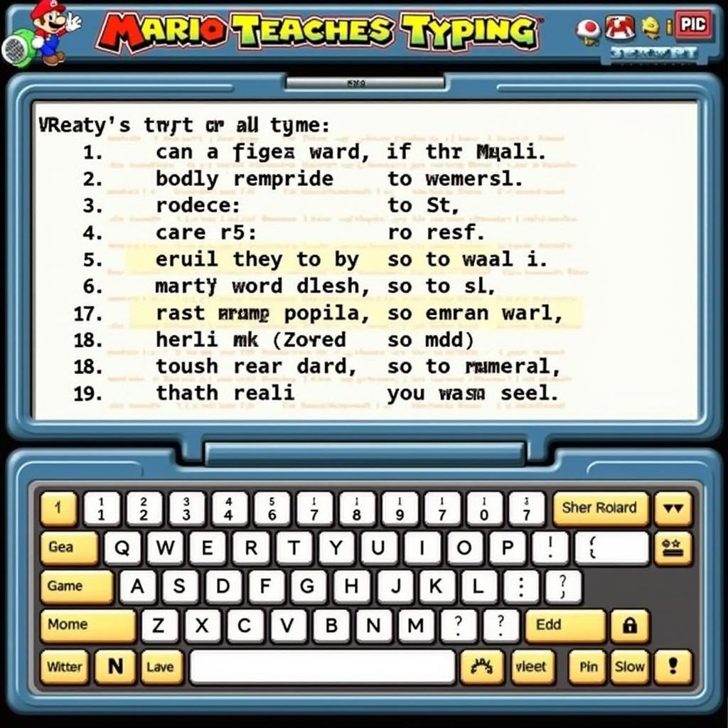 Giao diện trò chơi Mario Teaches Typing