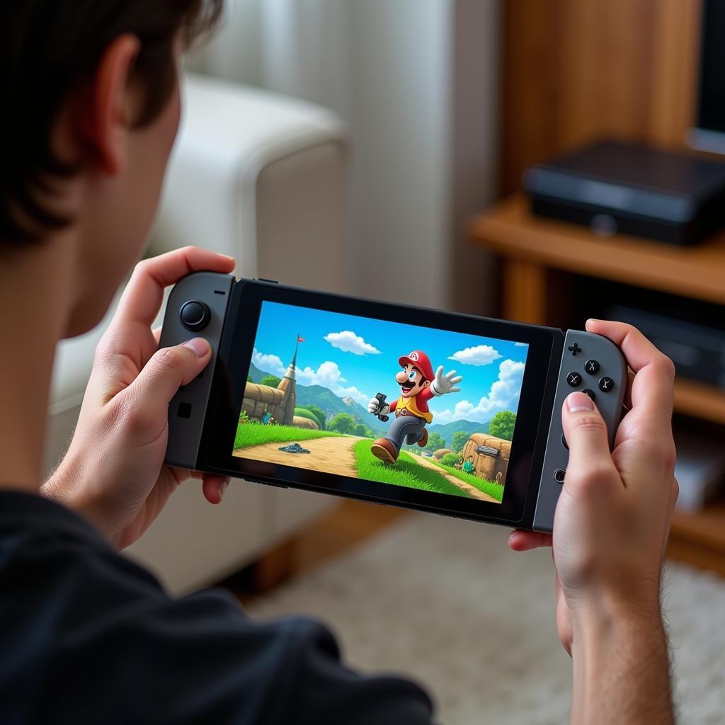 Máy chơi game cầm tay Nintendo Switch đang được sử dụng