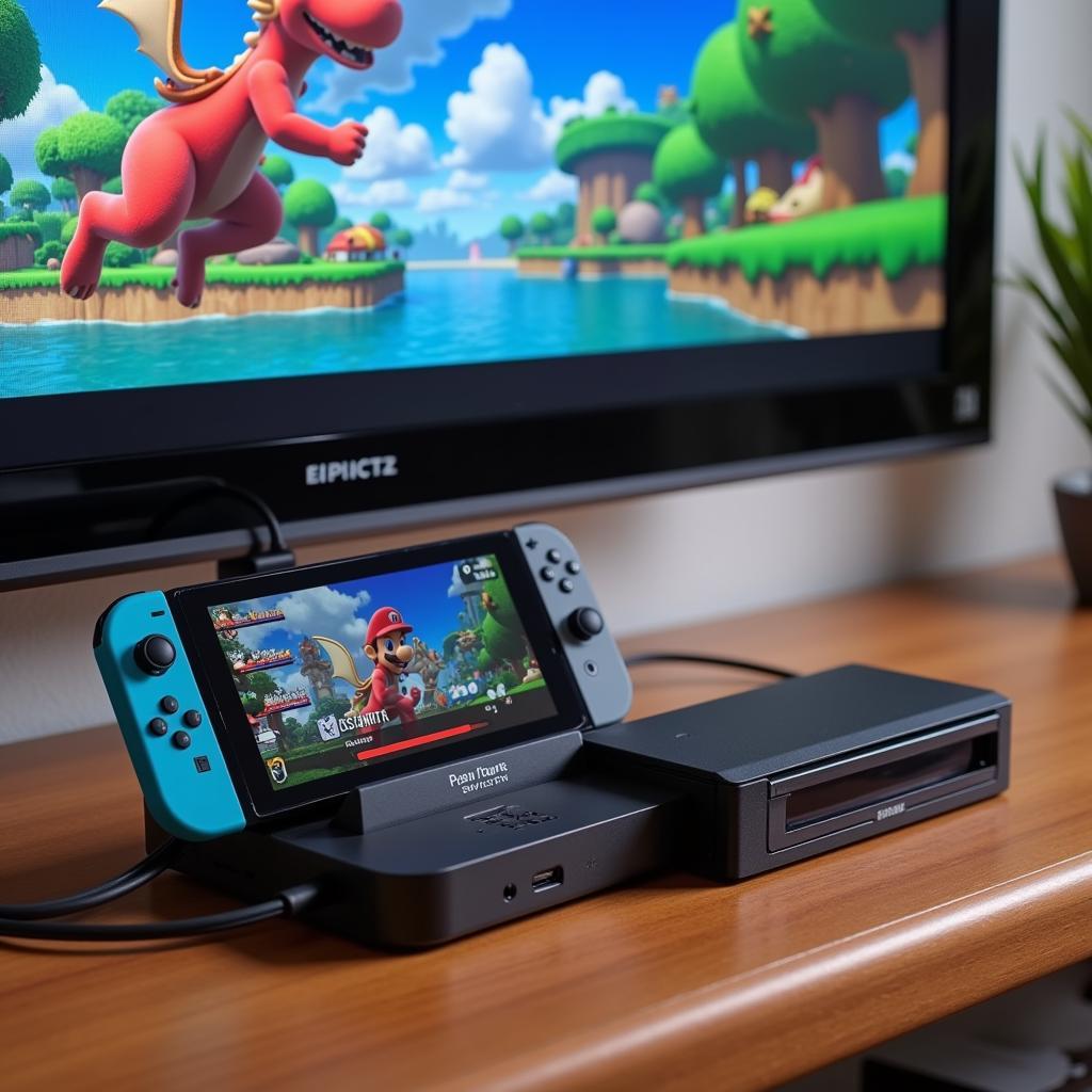 Máy chơi game cầm tay Nintendo Switch được kết nối với TV