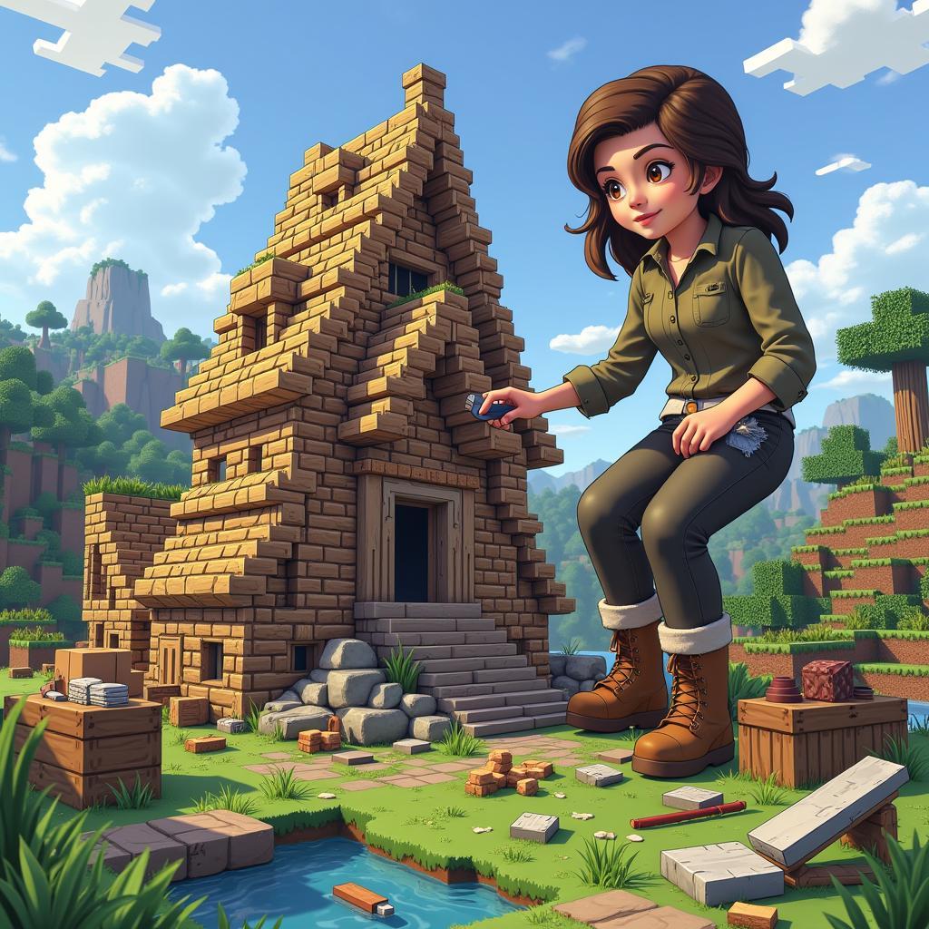 Simmy xây dựng công trình trong Minecraft