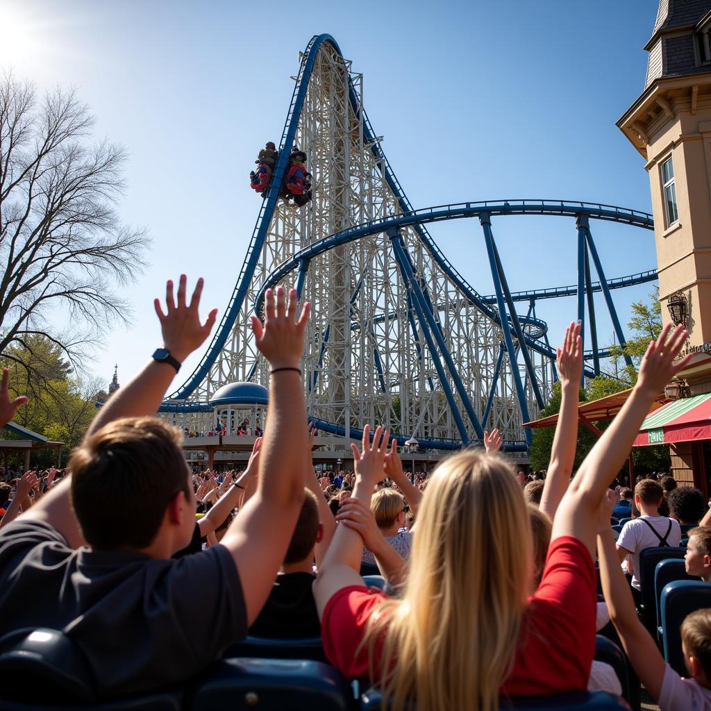 Tàu lượn siêu tốc tại Disneyland vút lên cao, mang đến cho du khách những trải nghiệm nghẹt thở.