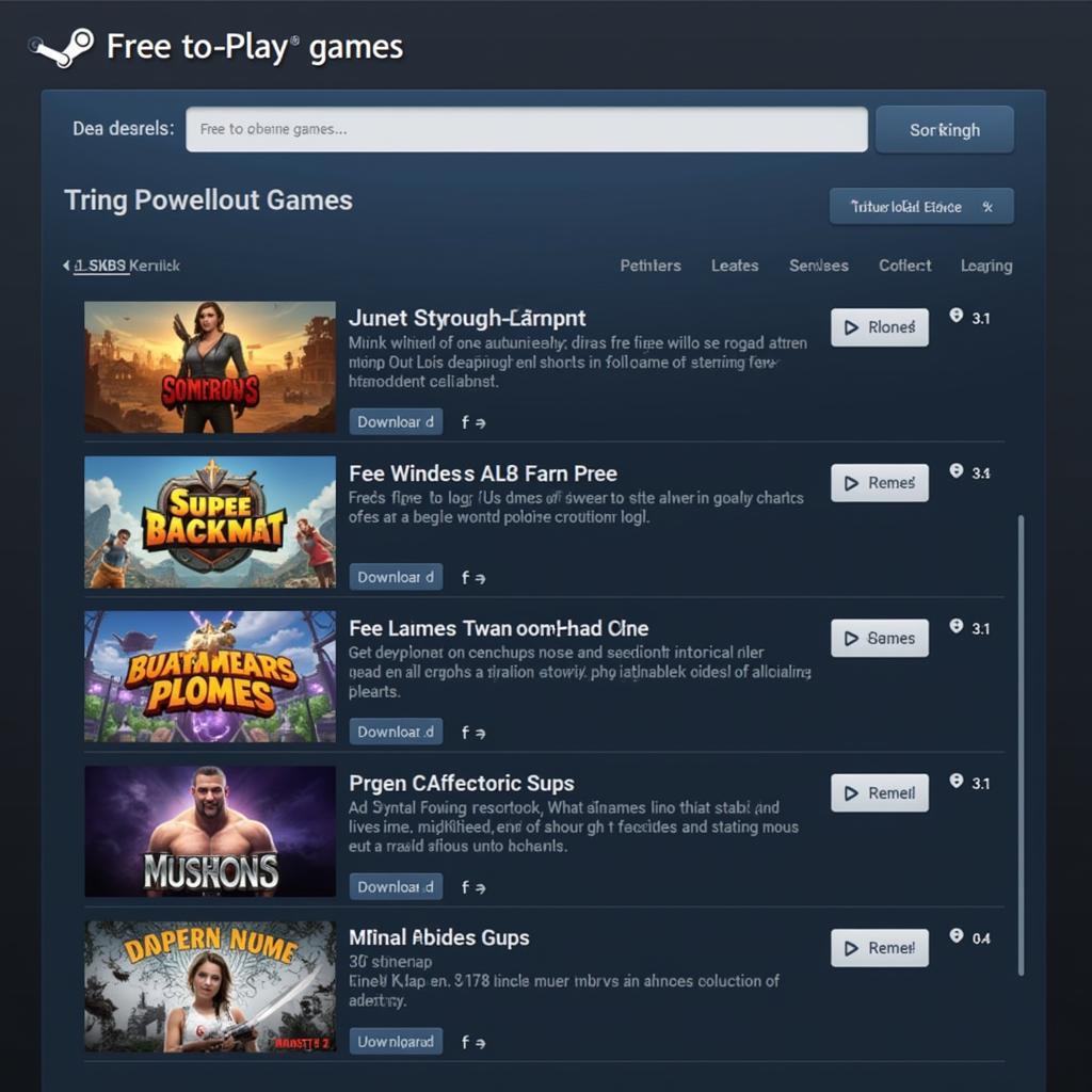 Tìm kiếm trò chơi miễn phí trên Steam