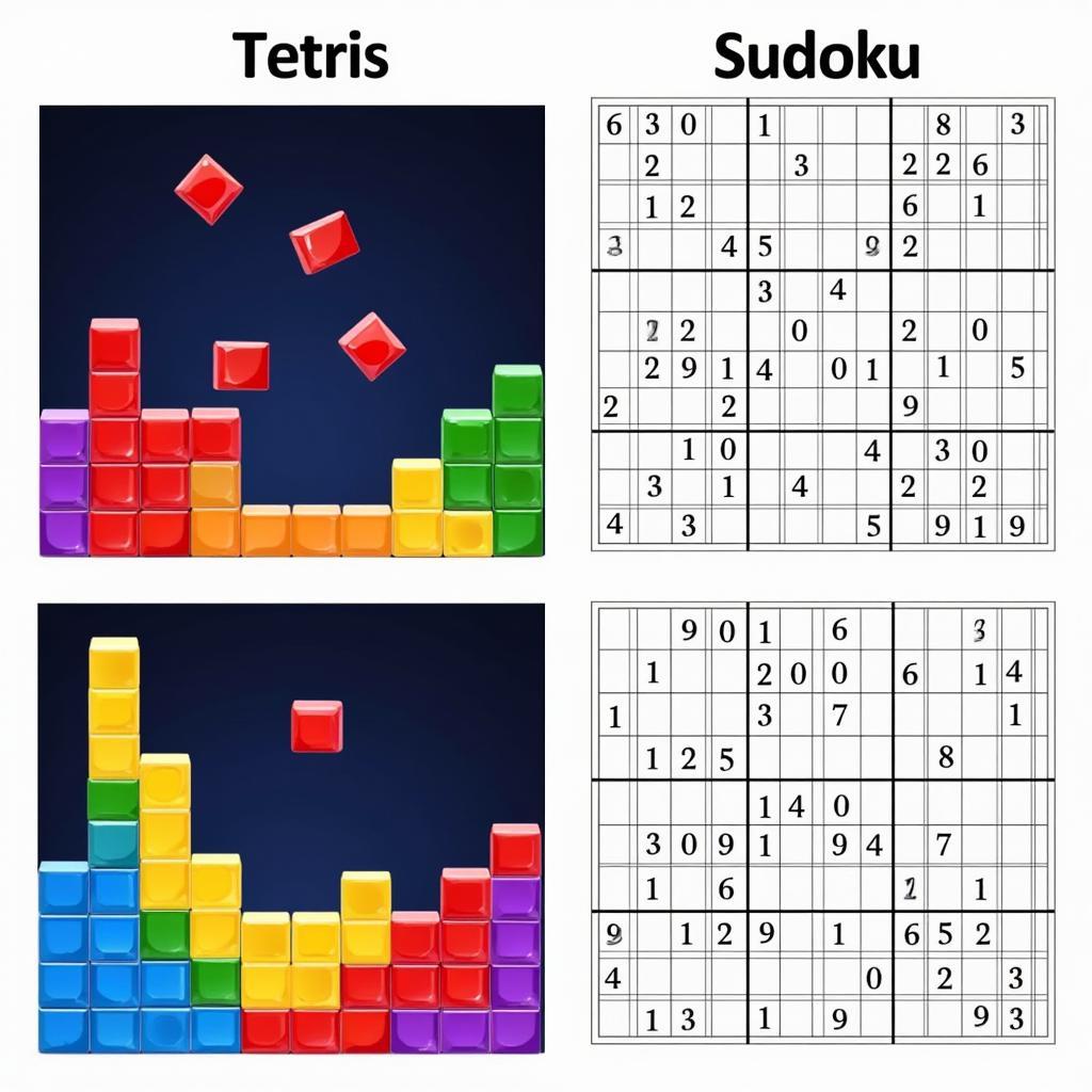 Trò chơi xếp hình ô vuông Tetris và Sudoku