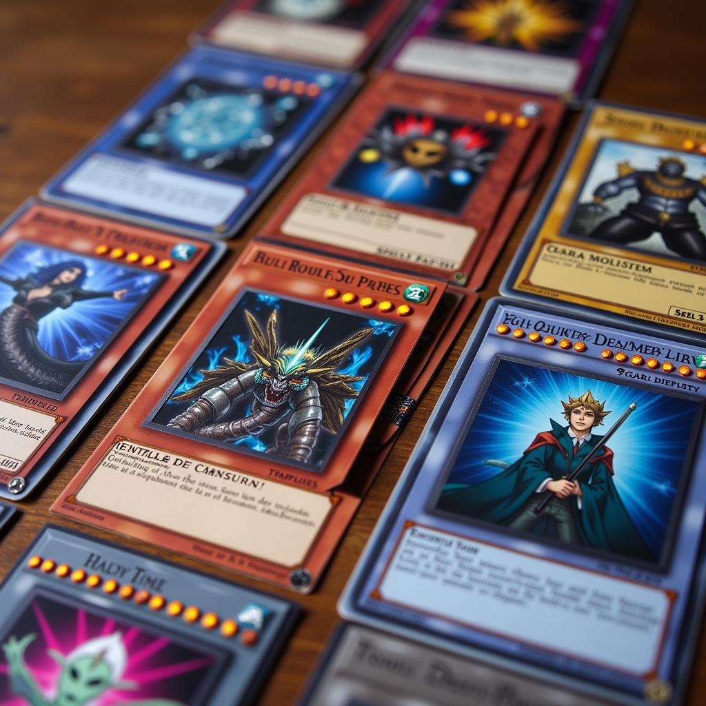 Hình ảnh các lá bài Yugioh với hình ảnh quái thú đầy màu sắc và chi tiết.